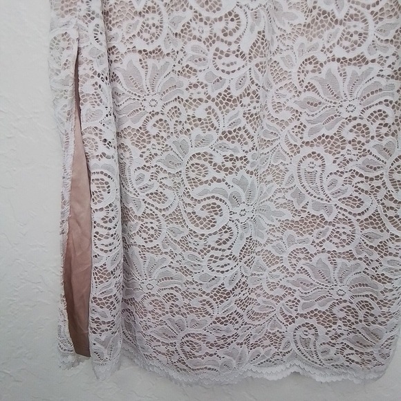 Glamour Nights White Size 6 Round Neck Lace Side Slit Midi Dress Flutter Sleeve - Picture 10 of 13